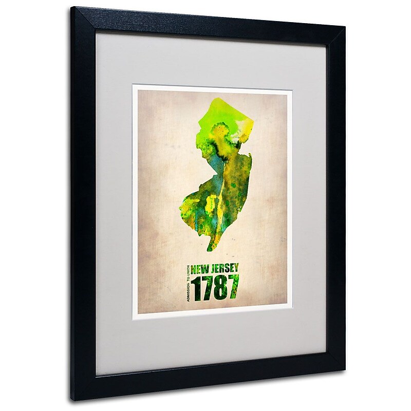 Trademark Fine Art 'New Jersey Watercolor Map' 16" x 20" Black Frame Art image 1