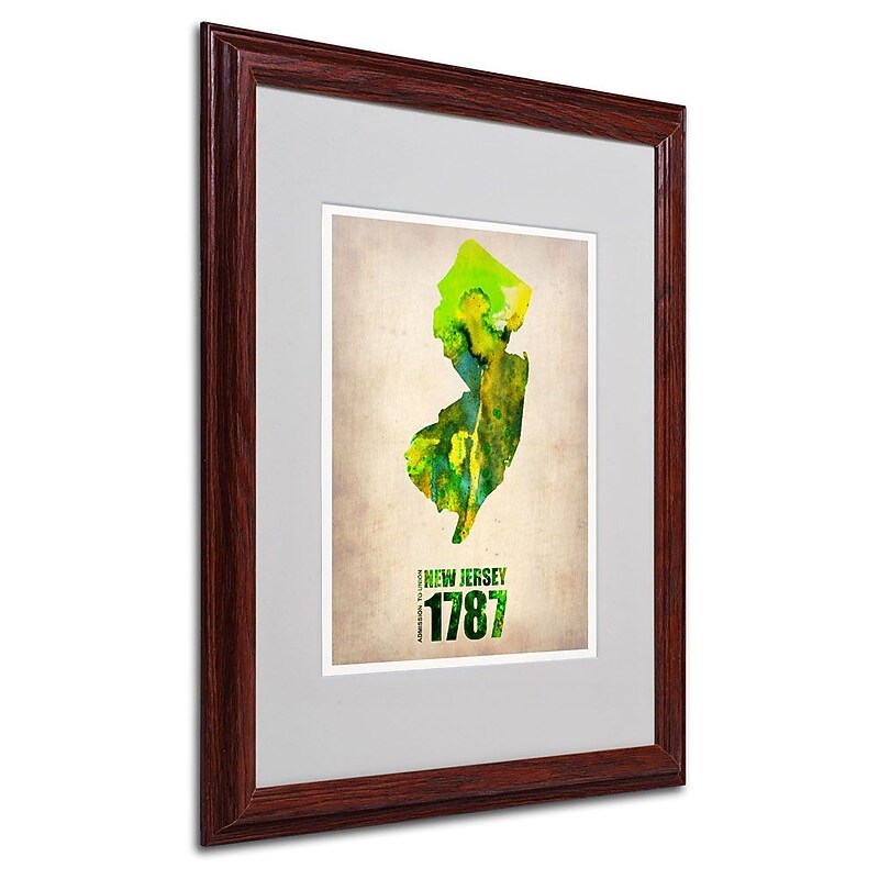 Trademark Fine Art 'New Jersey Watercolor Map' 16" x 20" Wood Frame Art image 1