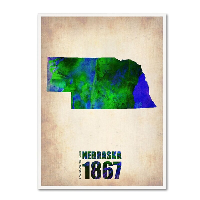Trademark Fine Art 'Nebraska Watercolor Map' 18" x 24" Canvas Art image 1