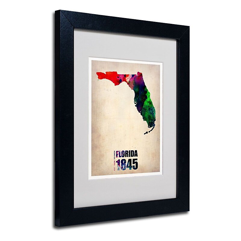 Trademark Fine Art 'Florida Watercolor Map' 11" x 14" Black Frame Art image 1