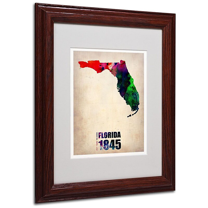 Trademark Fine Art 'Florida Watercolor Map' 11" x 14" Wood Frame Art image 1