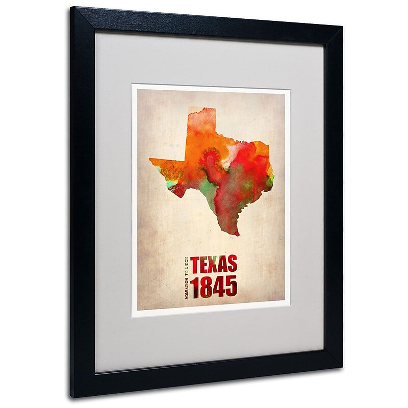 Trademark Fine Art 'Texas Watercolor Map' 16" x 20" Black Frame Art image 1