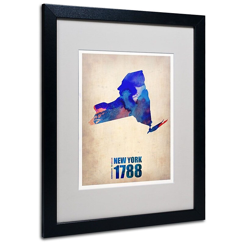 Trademark Fine Art 'New York Watercolor Map' 16" x 20" Black Frame Art image 1