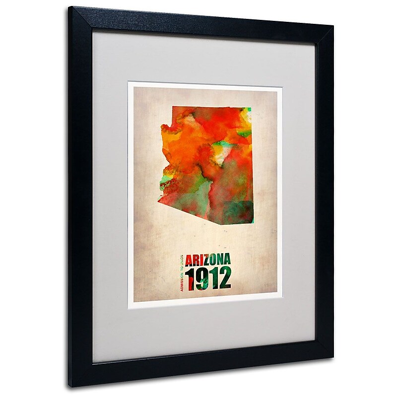 Trademark Fine Art 'Arizona Watercolor Map' 16" x 20" Black Frame Art image 1