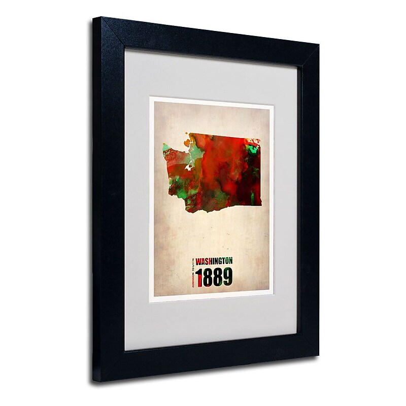 Trademark Fine Art 'Washington Watercolor Map' 11" x 14" Black Frame Art image 1