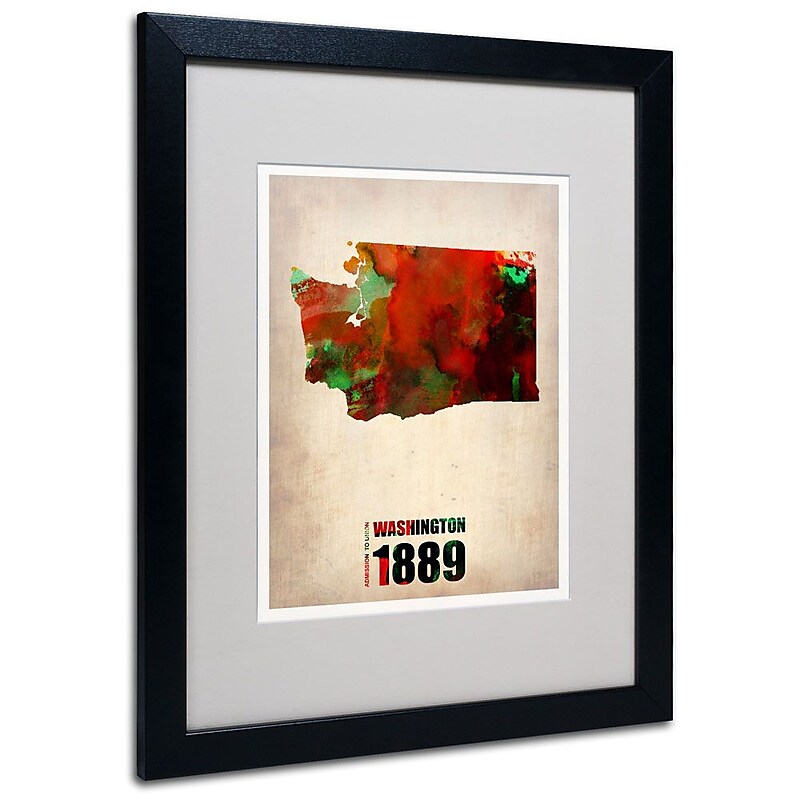 Trademark Fine Art 'Washington Watercolor Map' 16" x 20" Black Frame Art image 1