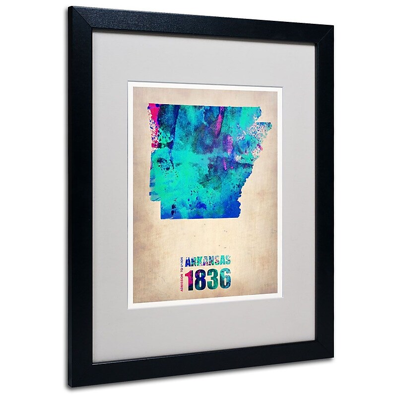Trademark Fine Art 'Arkansas Watercolor Map' 16" x 20" Black Frame Art image 1
