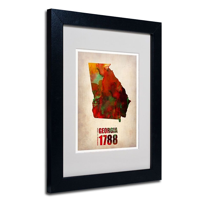 Trademark Fine Art 'Georgia Watercolor Map' 11" x 14" Black Frame Art image 1