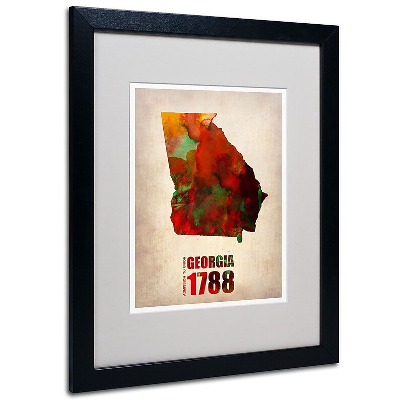 Trademark Fine Art 'Georgia Watercolor Map' 16" x 20" Black Frame Art image 1