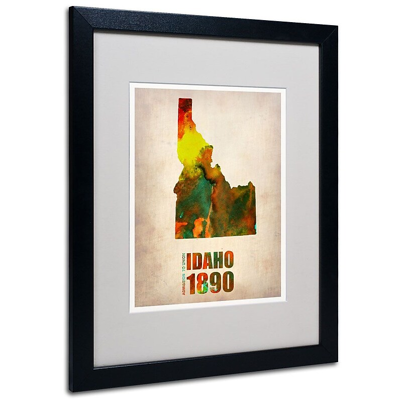 Trademark Fine Art 'Idaho Watercolor Map' 16" x 20" Black Frame Art image 1