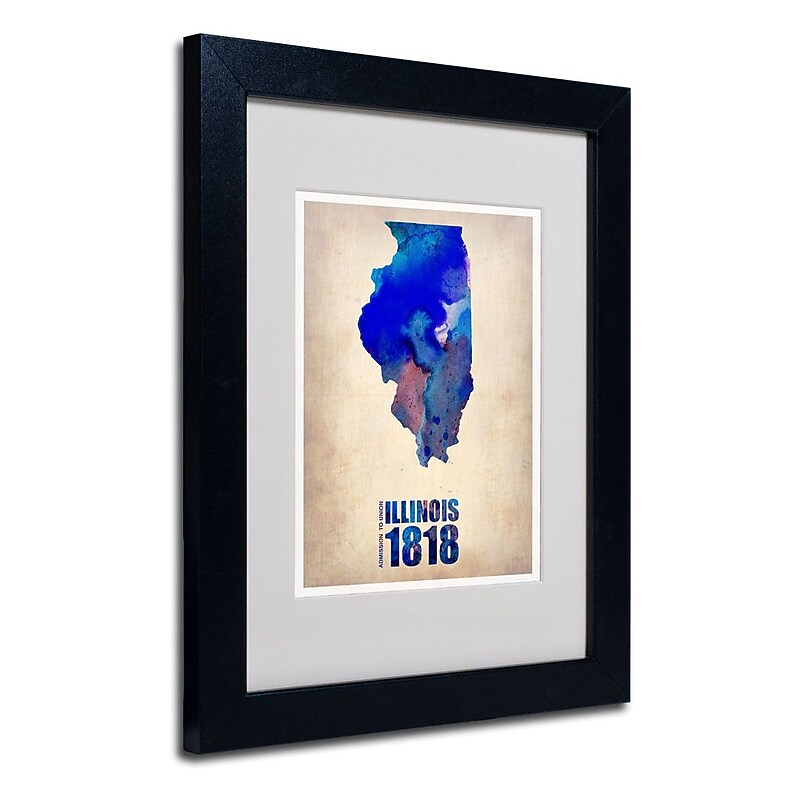 Trademark Fine Art 'Illinois Watercolor Map' 11" x 14" Black Frame Art image 1