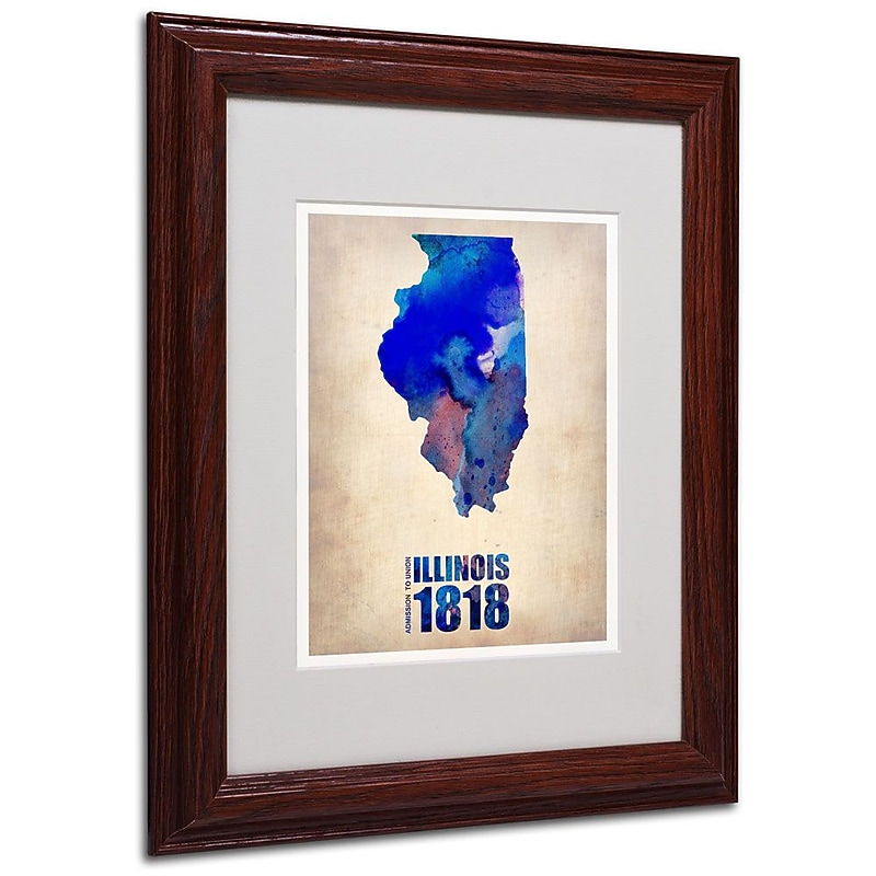 Trademark Fine Art 'Illinois Watercolor Map' 11" x 14" Wood Frame Art image 1