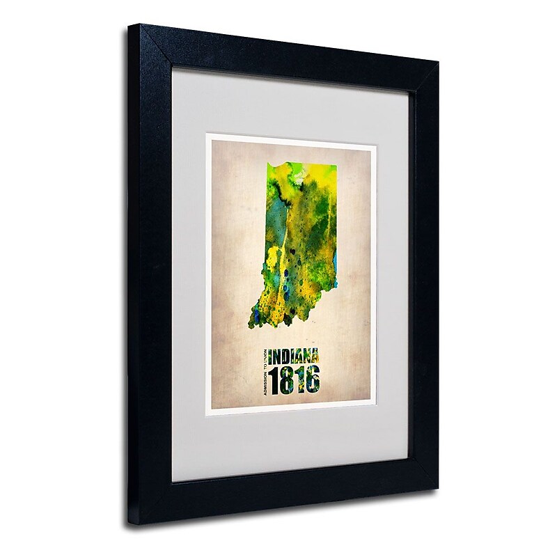 Trademark Fine Art 'Indiana Watercolor Map' 11" x 14" Black Frame Art image 1