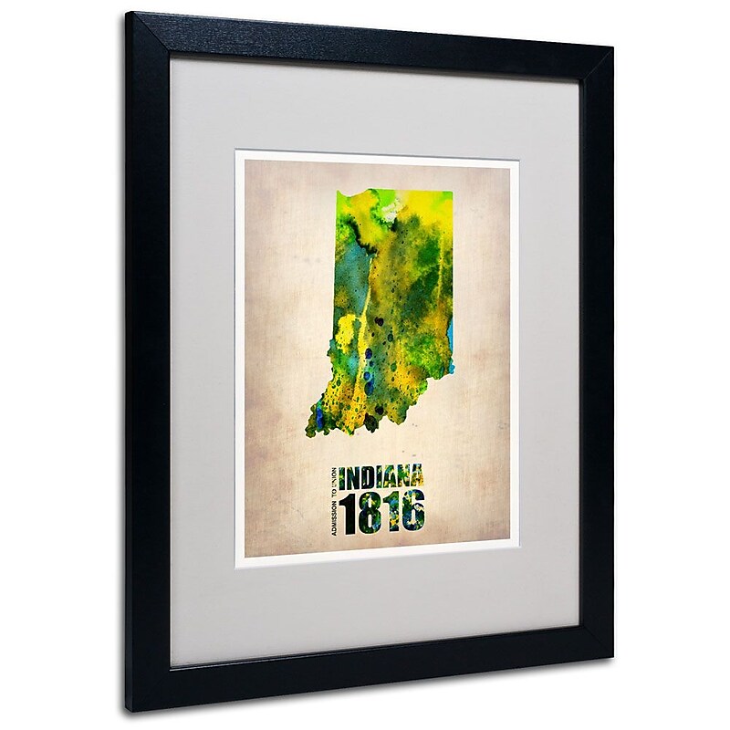 Trademark Fine Art 'Indiana Watercolor Map' 16" x 20" Black Frame Art image 1