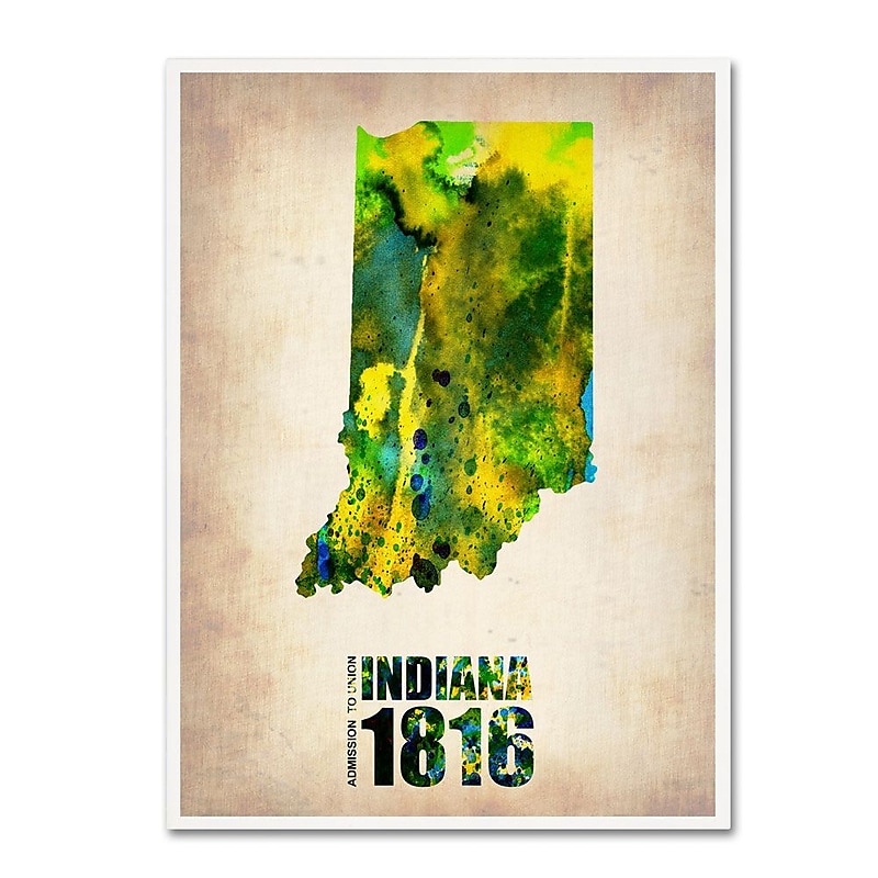 Trademark Fine Art 'Indiana Watercolor Map' 24" x 32" Canvas Art image 1