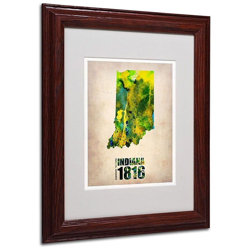 Trademark Fine Art 'Indiana Watercolor Map' 11" x 14" Wood Frame Art image 1