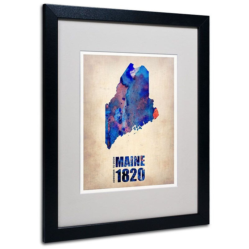 Trademark Fine Art 'Maine Watercolor Map' 16" x 20" Black Frame Art image 1