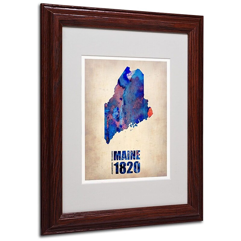 Trademark Fine Art 'Maine Watercolor Map' 11" x 14" Wood Frame Art image 1