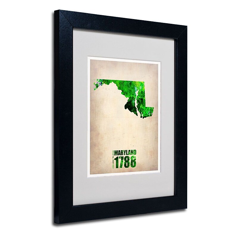 Trademark Fine Art 'Maryland Watercolor Map' 11" x 14" Black Frame Art image 1