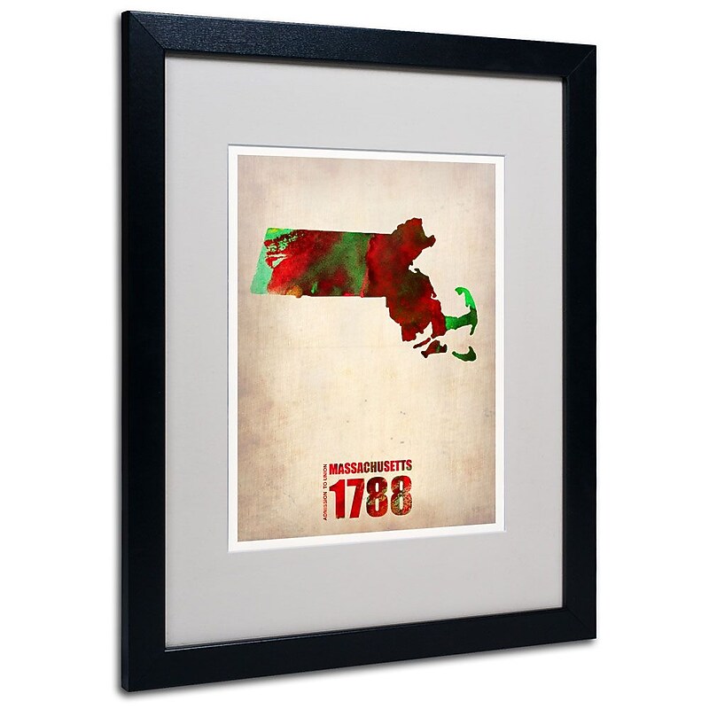 Trademark Fine Art 'Massachusetts Watercolor Map' 16" x 20" Black Frame Art image 1