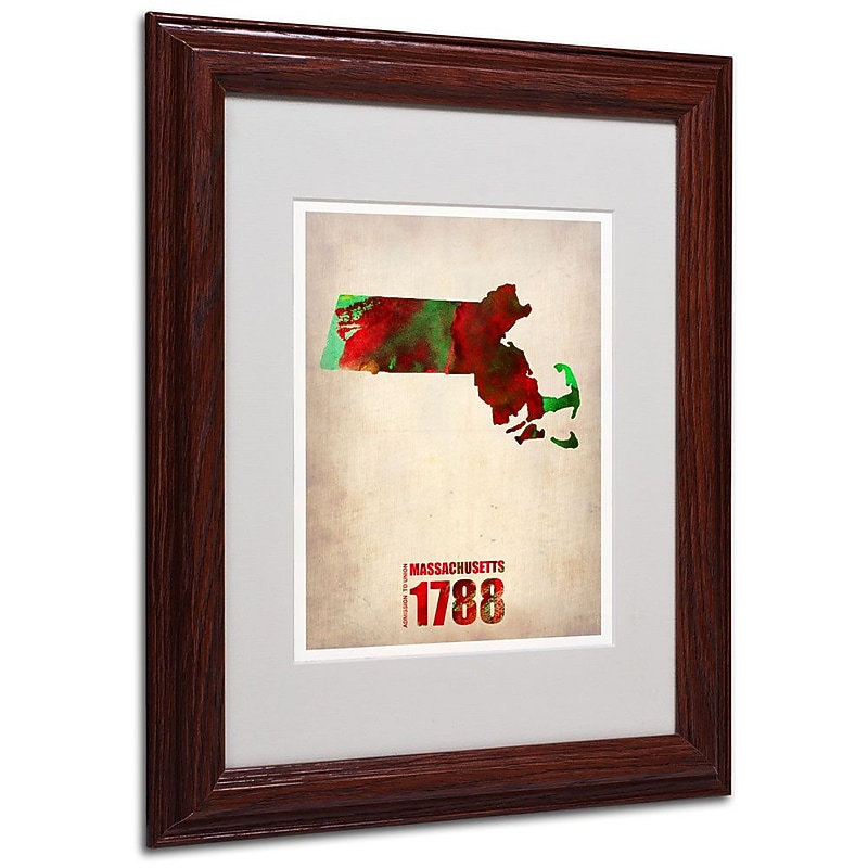 Trademark Fine Art 'Massachusetts Watercolor Map' 11" x 14" Wood Frame Art image 1