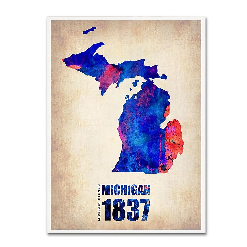 Trademark Fine Art 'Michigan Watercolor Map' 35" x 47" Canvas Art image 1
