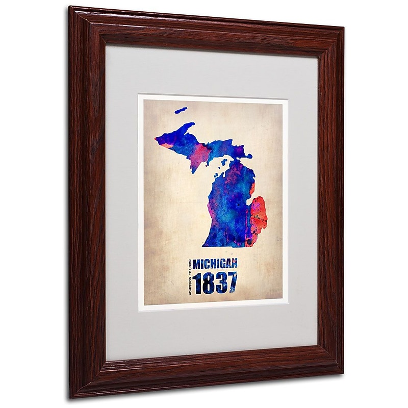 Trademark Fine Art 'Michigan Watercolor Map' 11" x 14" Wood Frame Art image 1