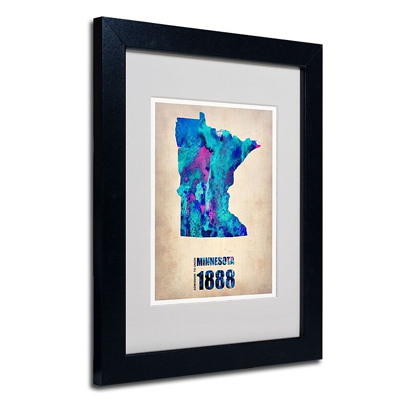 Trademark Fine Art 'Minnesota Watercolor Map' 11" x 14" Black Frame Art image 1