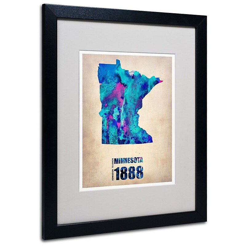 Trademark Fine Art 'Minnesota Watercolor Map' 16" x 20" Black Frame Art image 1