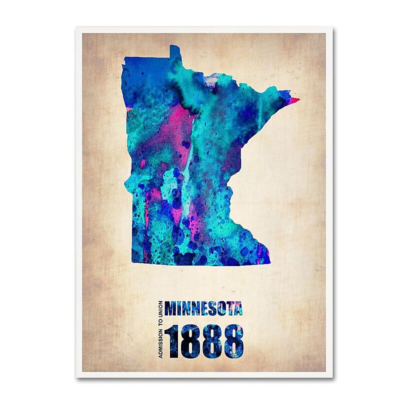 Trademark Fine Art 'Minnesota Watercolor Map' 14" x 19" Canvas Art image 1
