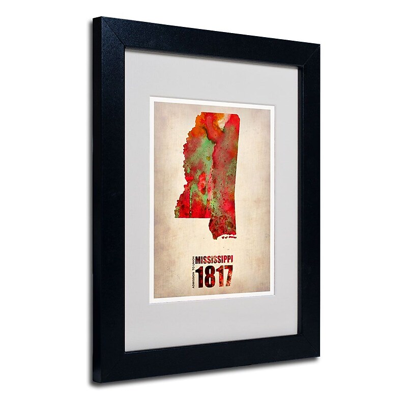 Trademark Fine Art 'Mississippi Watercolor Map' 11" x 14" Black Frame Art image 1