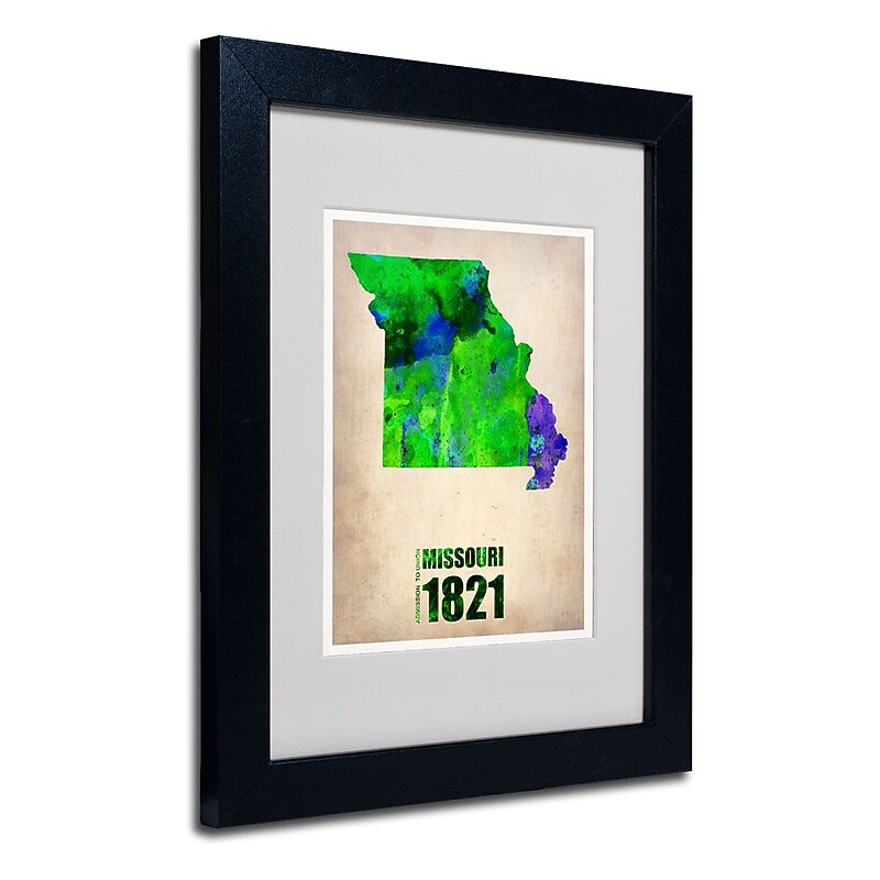 Trademark Fine Art 'Missouri Watercolor Map' 11" x 14" Black Frame Art image 1