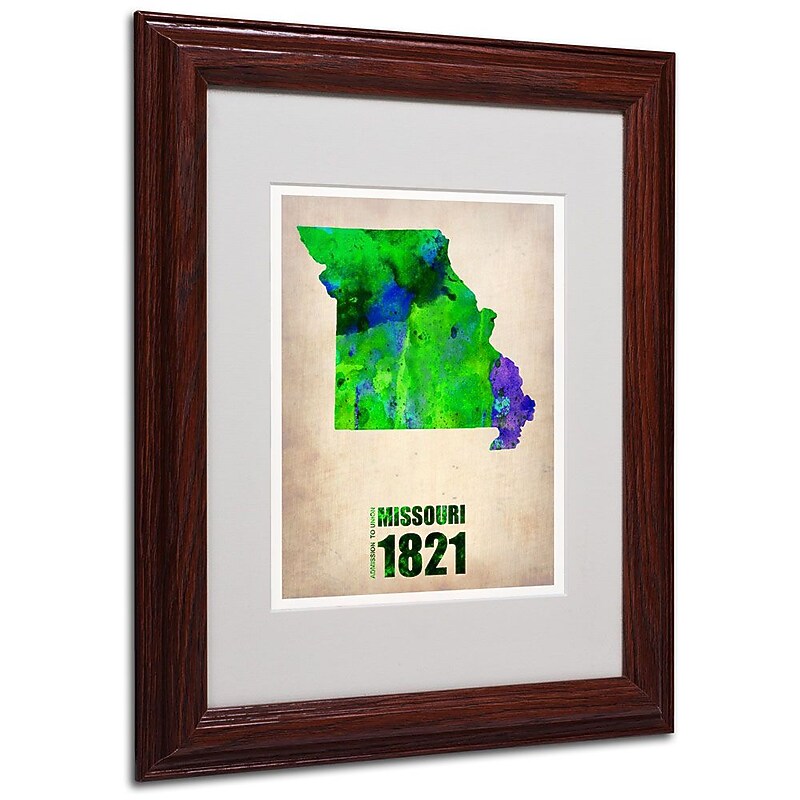Trademark Fine Art 'Missouri Watercolor Map' 11" x 14" Wood Frame Art image 1