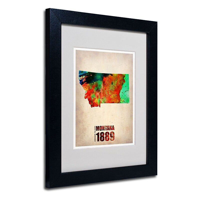 Trademark Fine Art 'Montana Watercolor Map' 11" x 14" Black Frame Art image 1