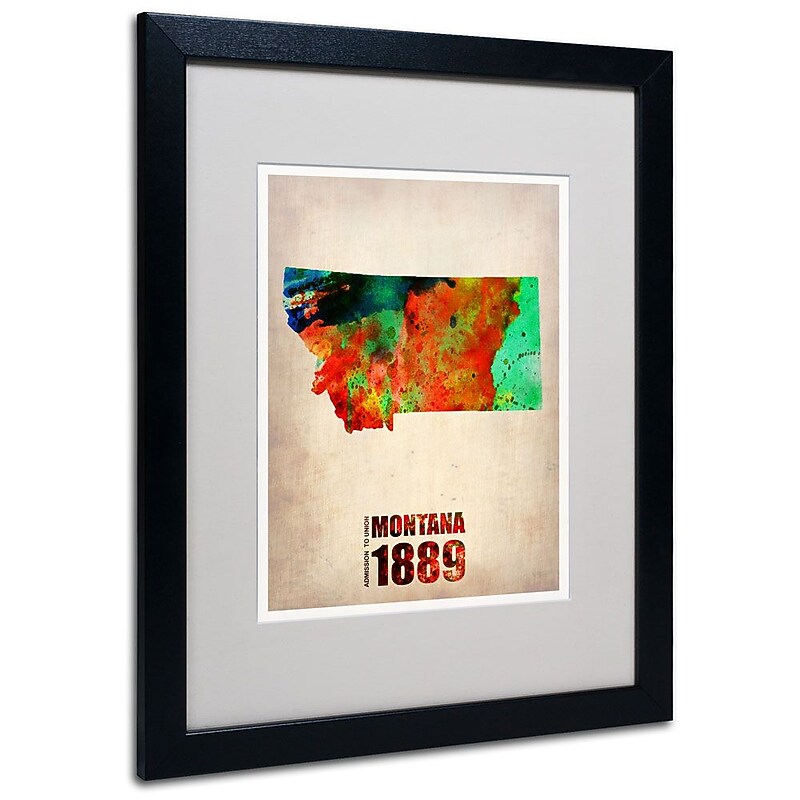 Trademark Fine Art 'Montana Watercolor Map' 16" x 20" Black Frame Art image 1