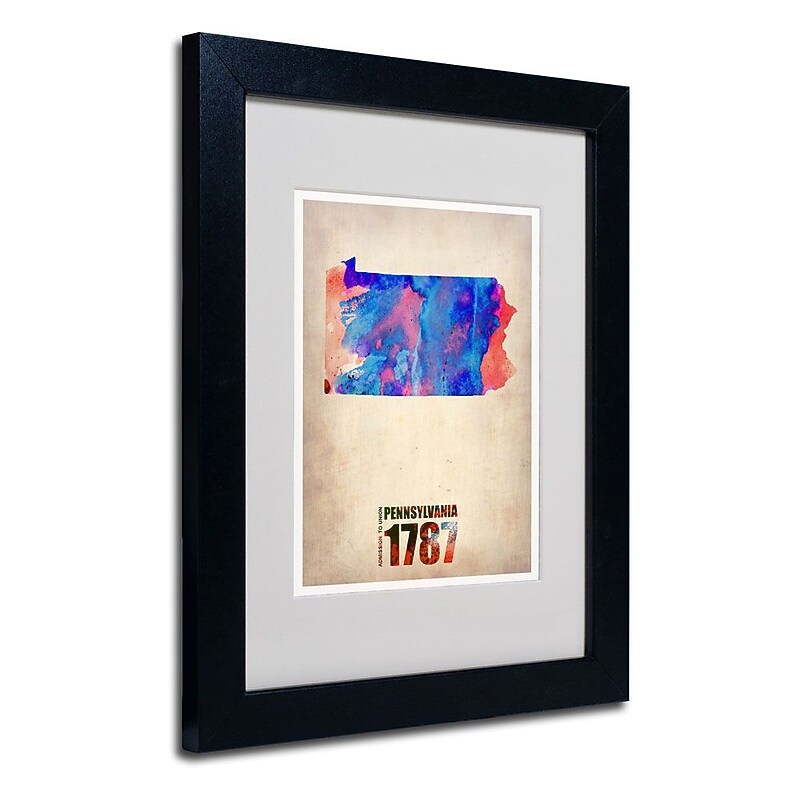 Trademark Fine Art 'Pennsylvania Watercolor Map' 11" x 14" Black Frame Art image 1