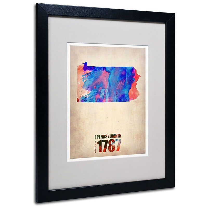 Trademark Fine Art 'Pennsylvania Watercolor Map' 16" x 20" Black Frame Art image 1