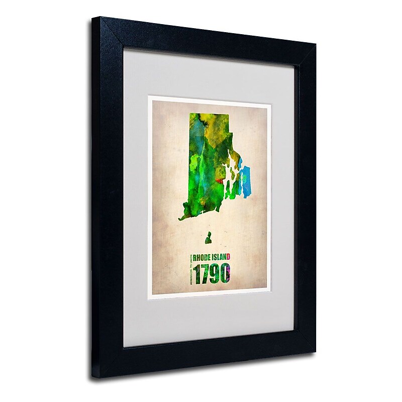 Trademark Fine Art 'Rhode Island Watercolor Map' 11" x 14" Black Frame Art image 1