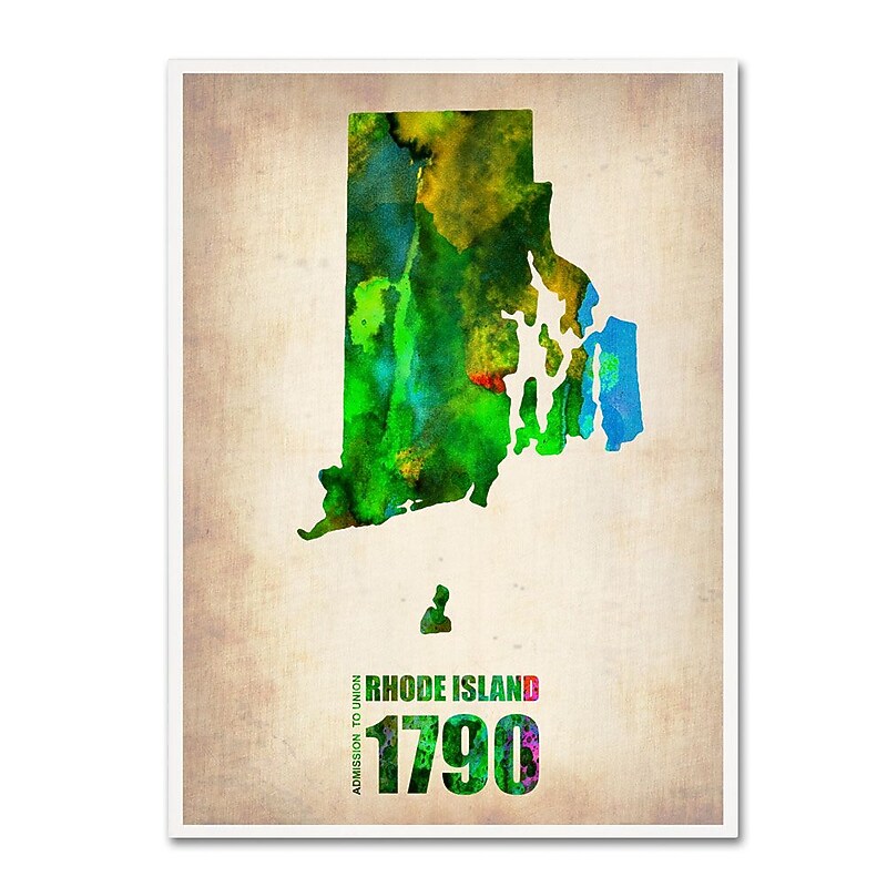 Trademark Fine Art 'Rhode Island Watercolor Map' 18" x 24" Canvas Art image 1