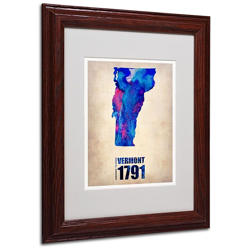 Trademark Fine Art 'Vermont Watercolor Map' 11" x 14" Wood Frame Art image 1