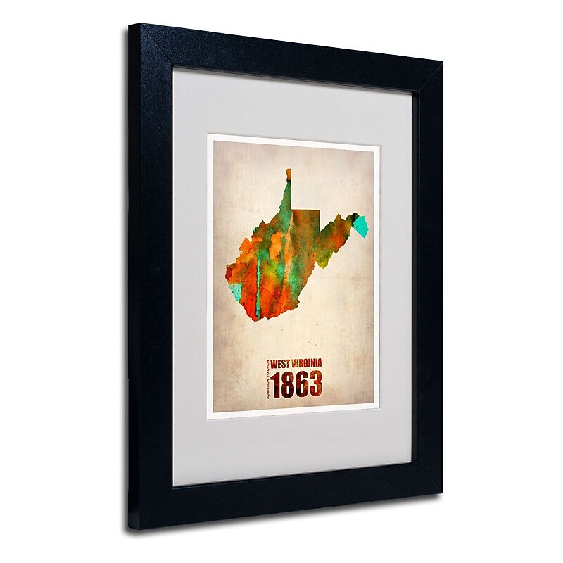 Trademark Fine Art 'West Virginia Watercolor Map' 11" x 14" Black Frame Art image 1