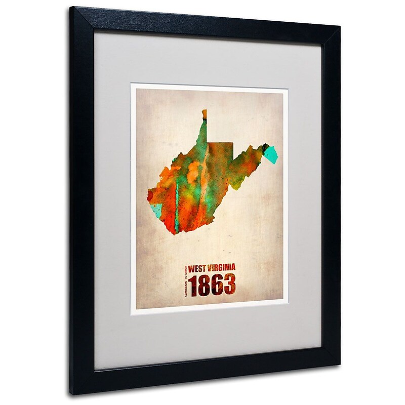 Trademark Fine Art 'West Virginia Watercolor Map' 16" x 20" Black Frame Art image 1