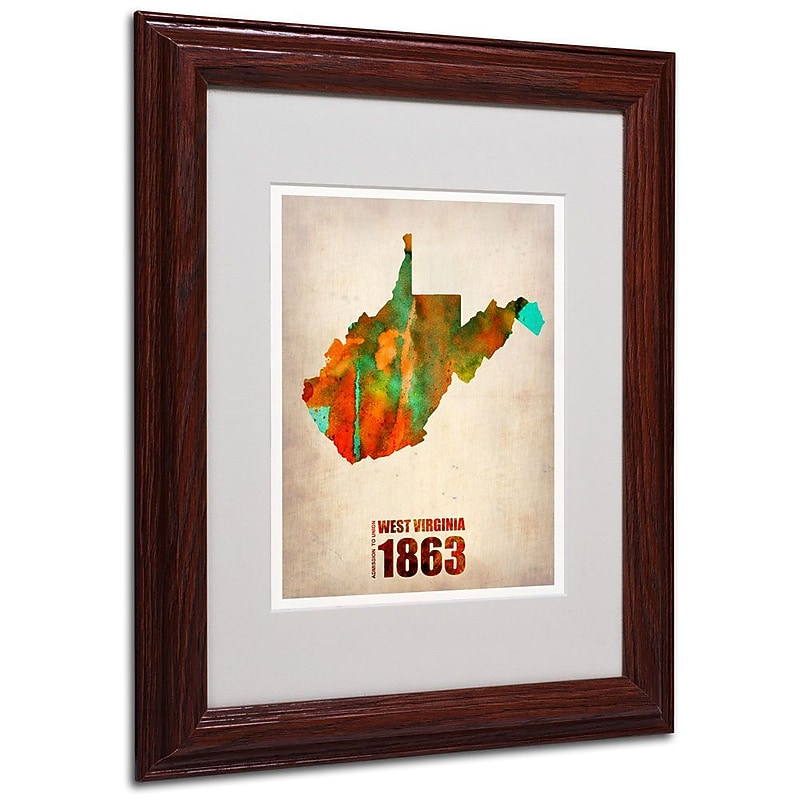 Trademark Fine Art 'West Virginia Watercolor Map' 11" x 14" Wood Frame Art image 1