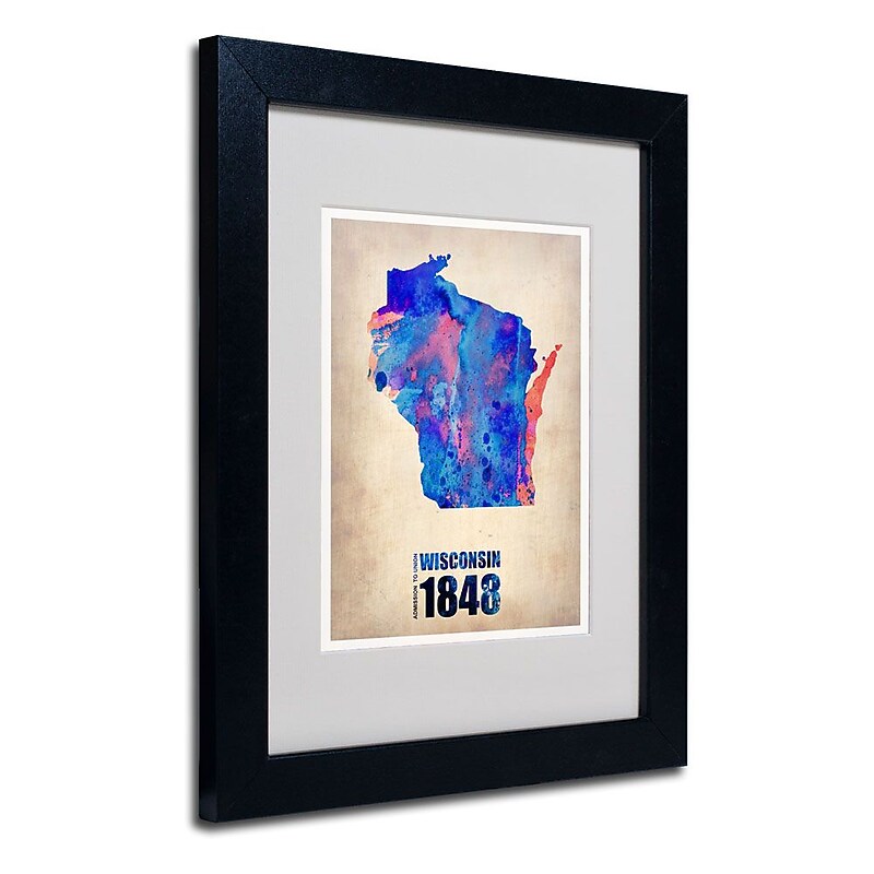 Trademark Fine Art 'Wisconsin Watercolor Map' 11" x 14" Black Frame Art image 1
