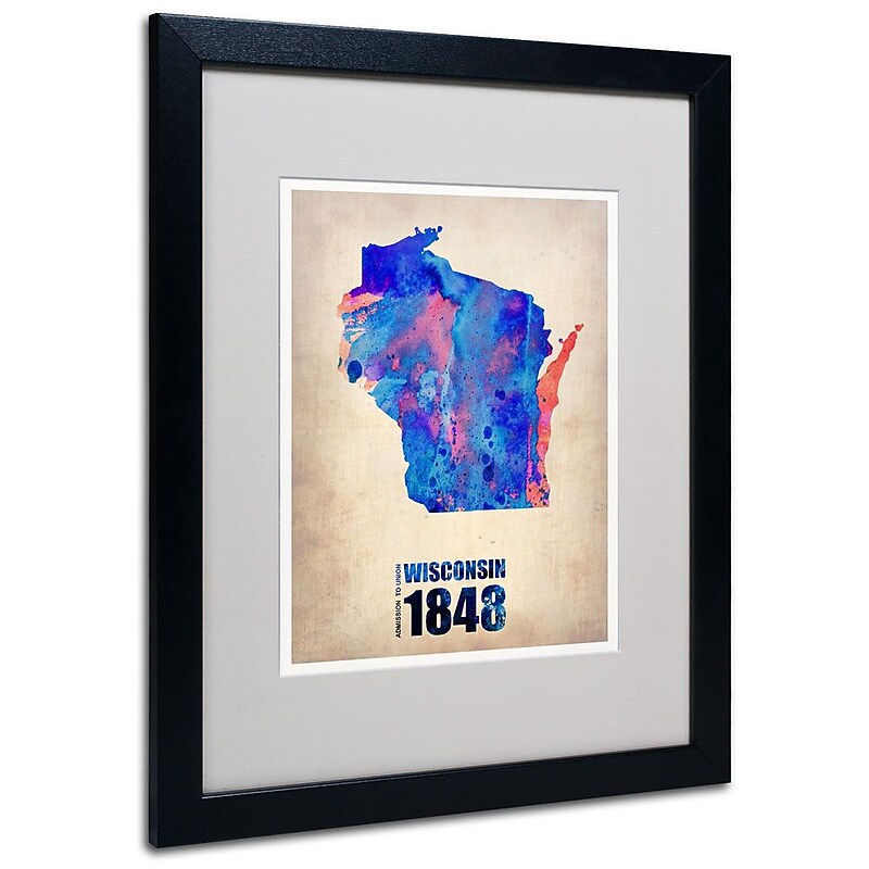 Trademark Fine Art 'Wisconsin Watercolor Map' 16" x 20" Black Frame Art image 1