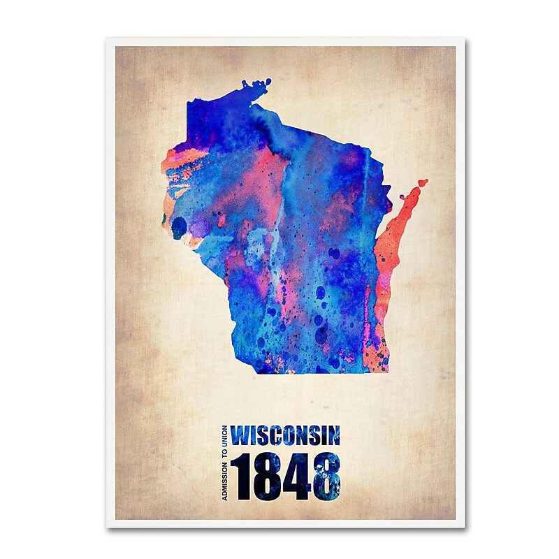 Trademark Fine Art 'Wisconsin Watercolor Map' 18" x 24" Canvas Art image 1