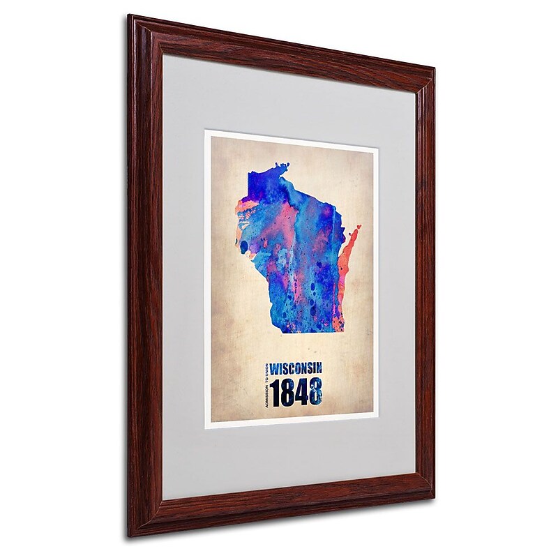 Trademark Fine Art 'Wisconsin Watercolor Map' 16" x 20" Wood Frame Art image 1