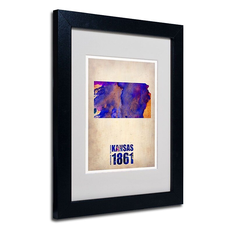 Trademark Fine Art 'Kansas Watercolor Map' 11" x 14" Black Frame Art image 1