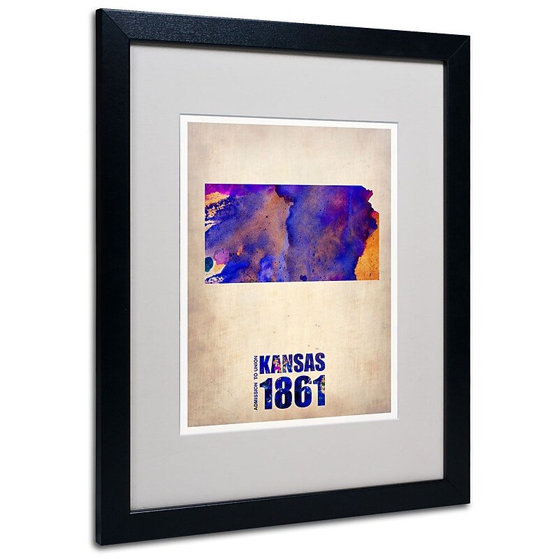 Trademark Fine Art 'Kansas Watercolor Map' 16" x 20" Black Frame Art image 1