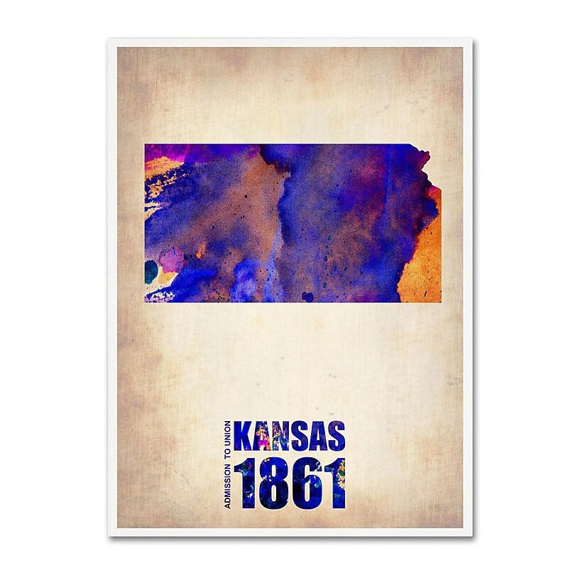 Trademark Fine Art 'Kansas Watercolor Map' 18" x 24" Canvas Art image 1